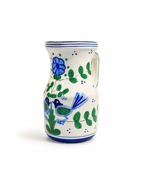 Italian Pottery Stoneware Pitcher Vase Love Birds Blue Green Taste Setter Sigma
